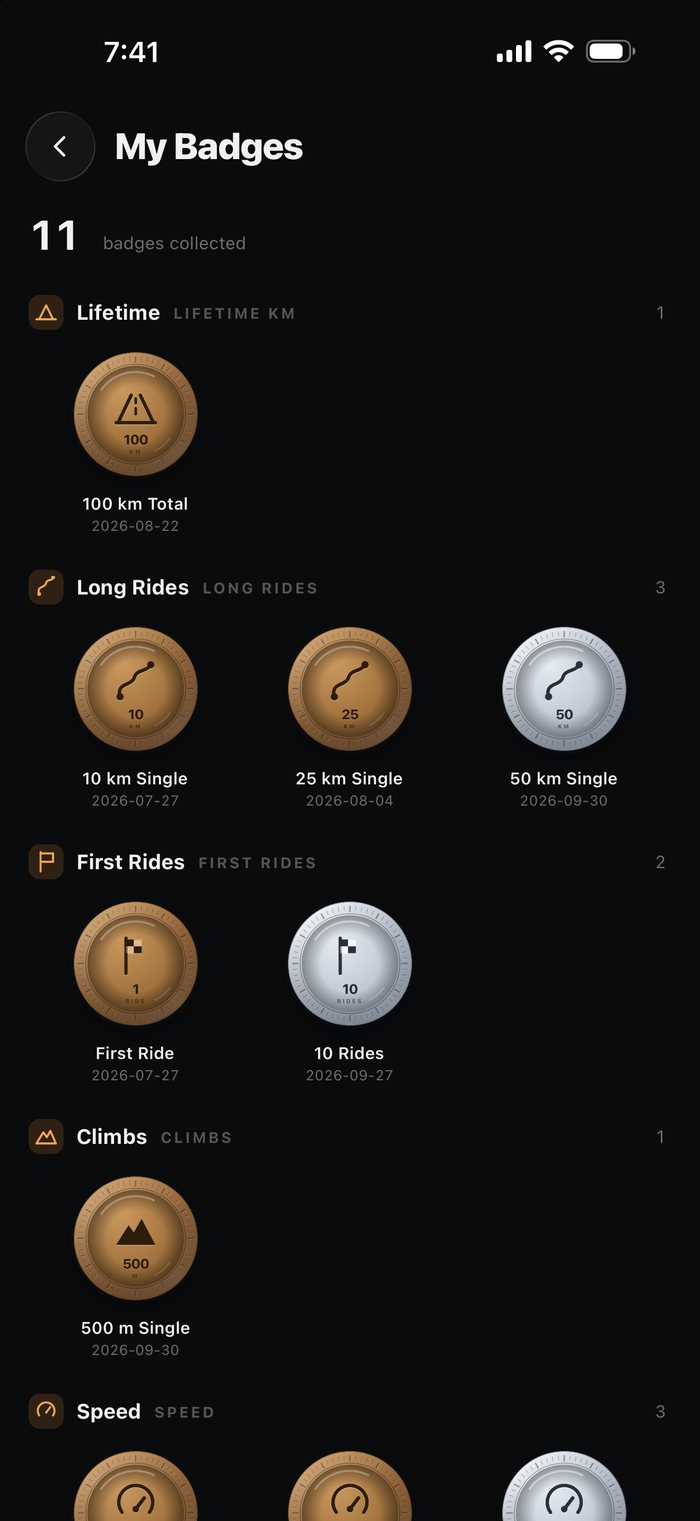 Achievements screen with badge collection and streaks